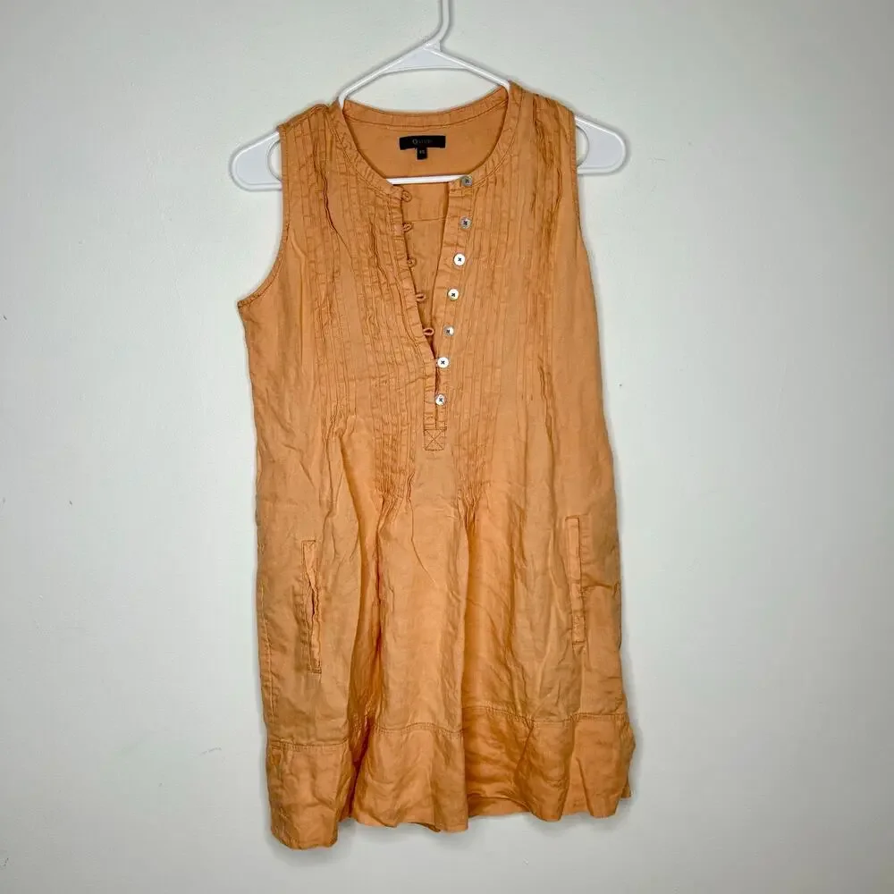 Quince 100% European Linen Sleeveless Swing Dress Terracota Orange - Picture 2 of 6